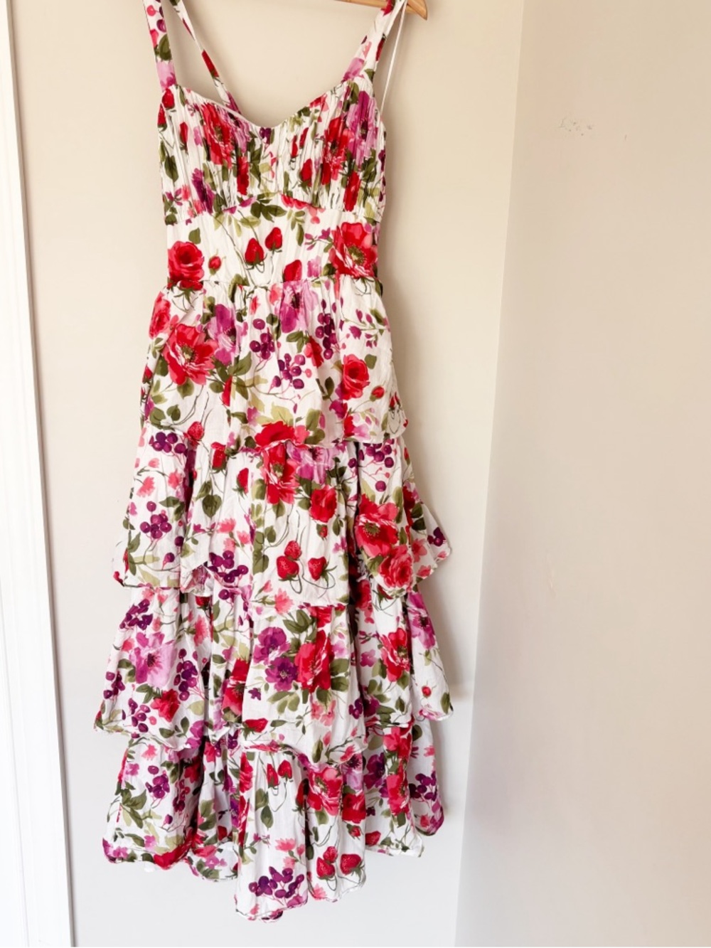 Abercrombie Floral lace-up back Tiered maxi dress sz. L - Picture 4 of 7